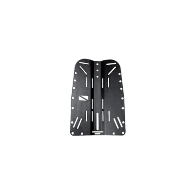Scubatech aluminium backplate in black, front view