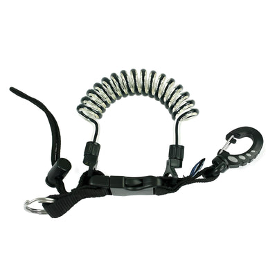 Scubatech black coil lanyard with plastic snap hook and quick-release loop