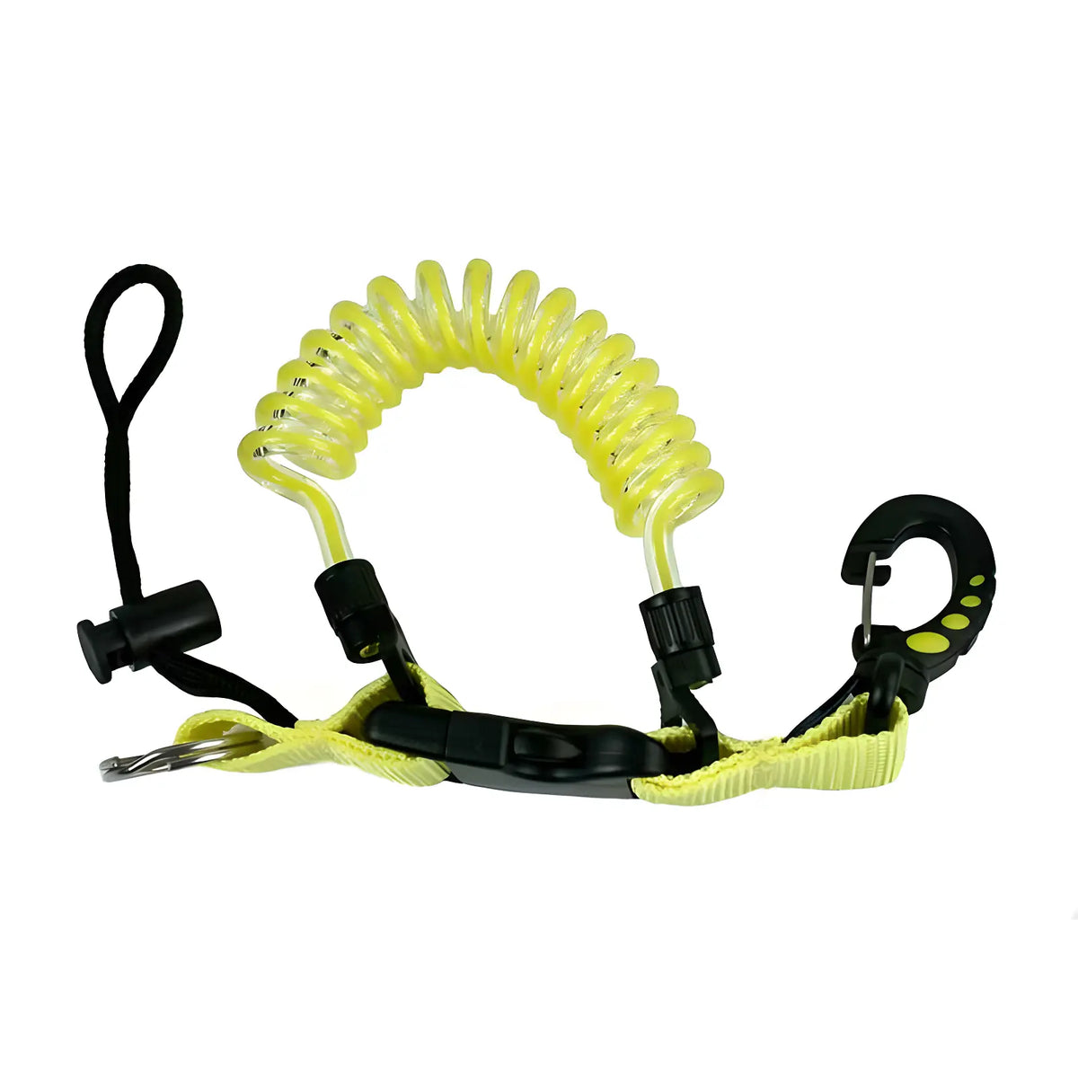 Scubatech black coil lanyard with plastic snap hook and quick-release loop