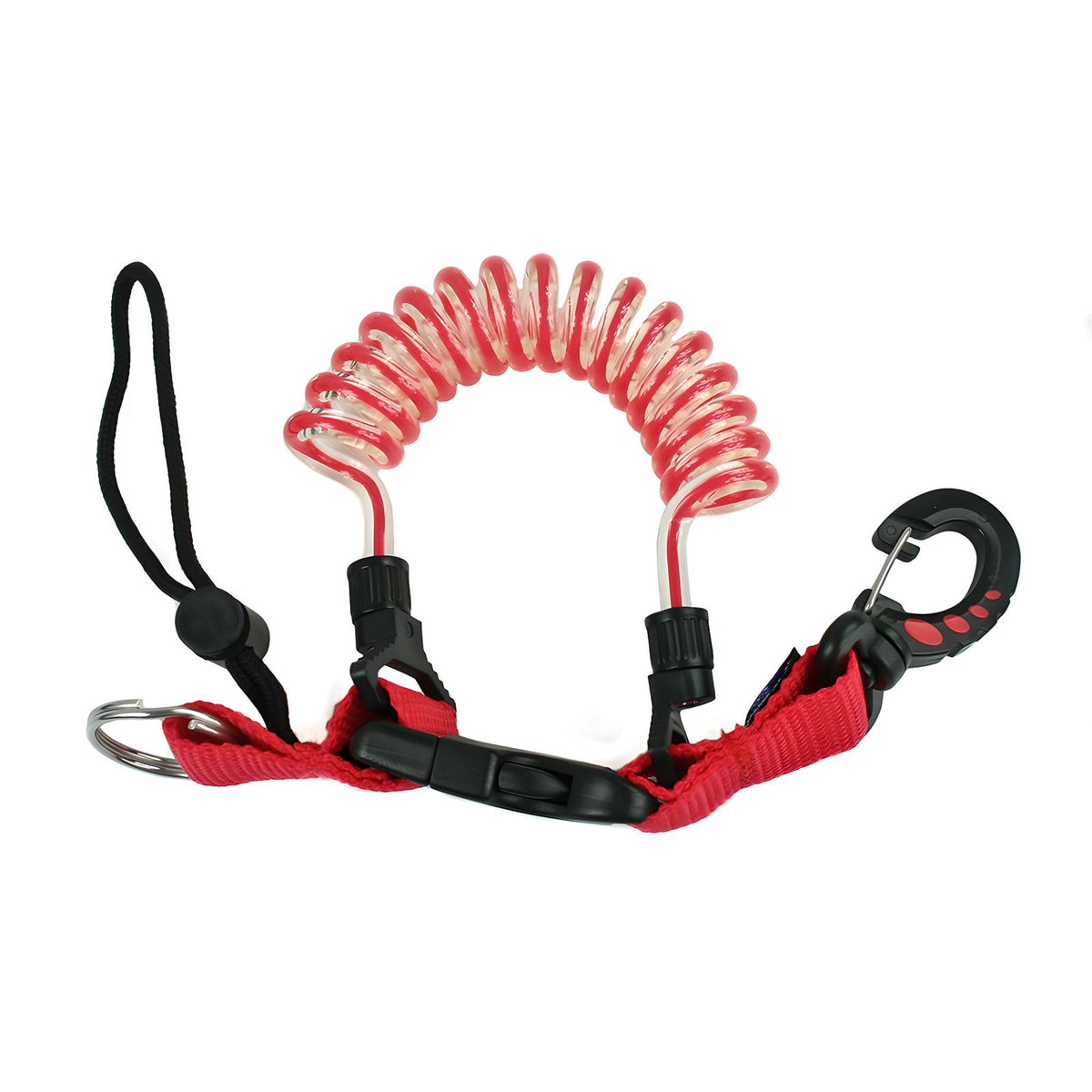 Scubatech black coil lanyard with plastic snap hook and quick-release loop