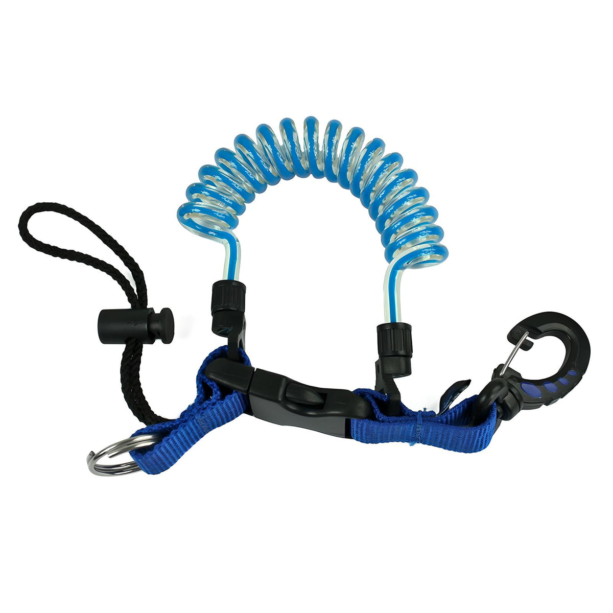 Scubatech black coil lanyard with plastic snap hook and quick-release loop