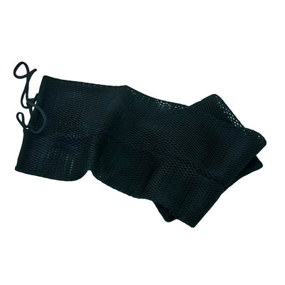 Scubatech black cylinder net laid flat showing the tie cord