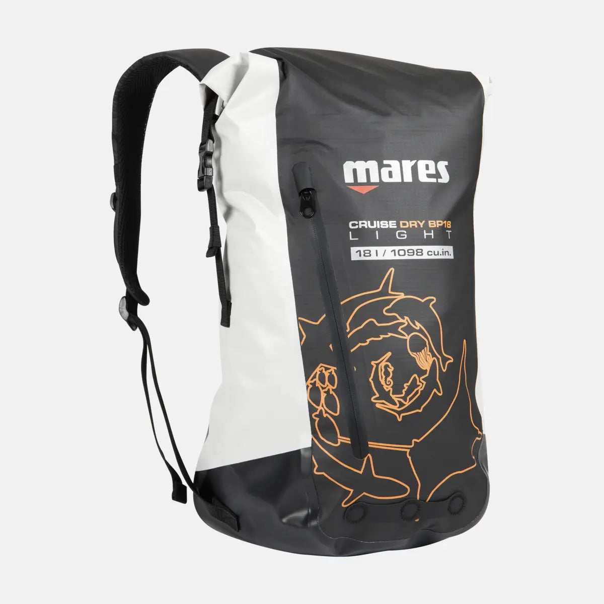 Mares Cruise Dry BP18 Light 18 litre roll-top backpack in white with aqua print