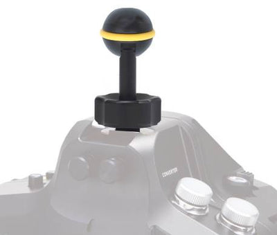 Sea & Sea SA8 Ball Base for Accessory Shoe II fitted to the accessory shoe of a housing shown in grey