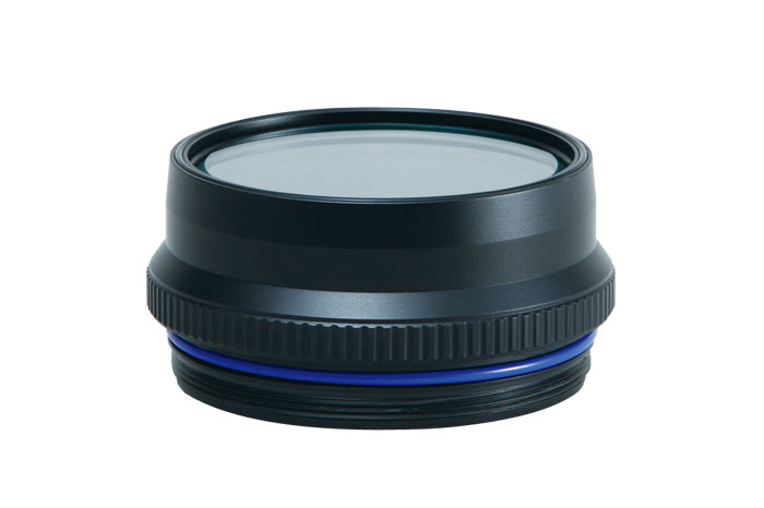 Sea & Sea Compact Macro Port S (35), flat glass port with blue o-ring at the mount