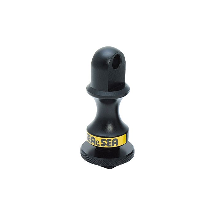 Sea & Sea Hot Shoe Arm, black shoe mount with yellow Sea & Sea band