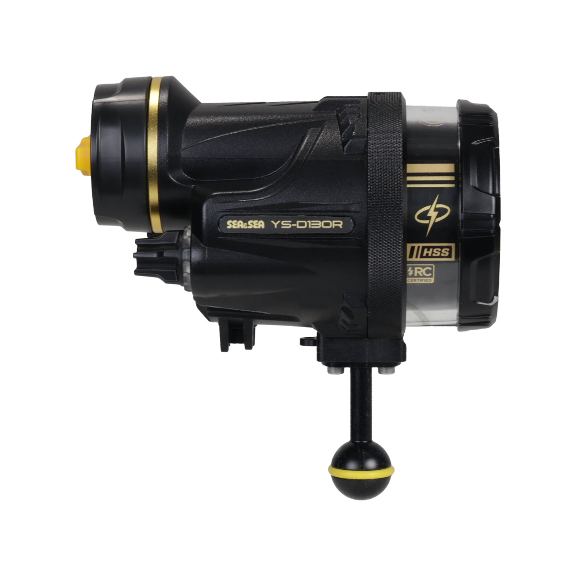 Sea & Sea YS-D130R strobe right side profile with HSS and RC markings