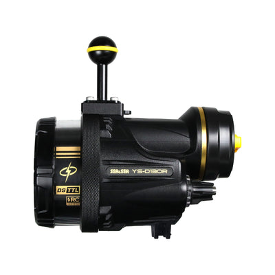 Sea & Sea YS-D130R strobe side view with the ball mount on top