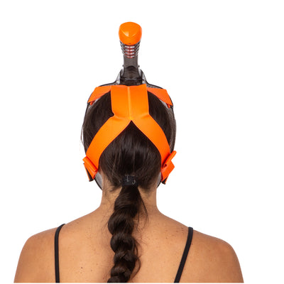 SEAC Libera fabric straps adjusted at the top and bottom of the head, rear view