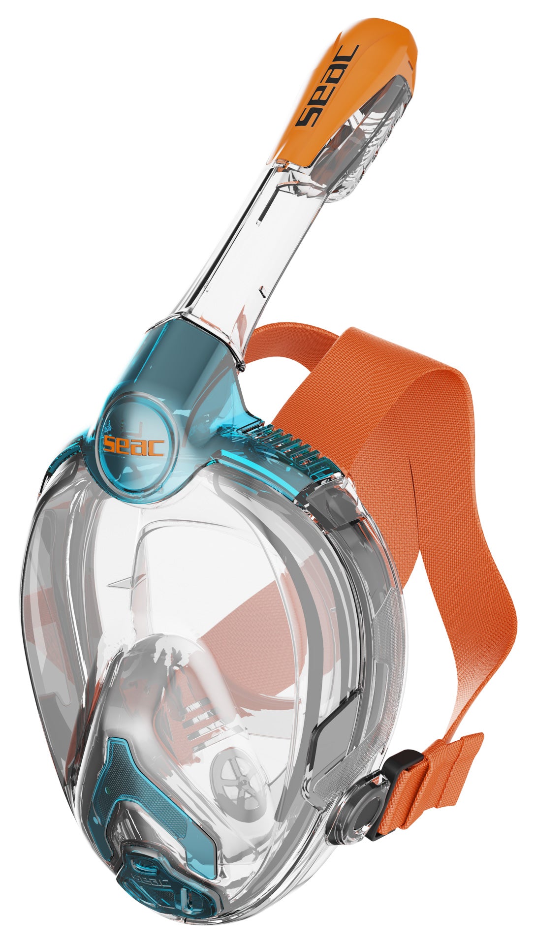 SEAC Libera Junior full face snorkel mask in aqua and orange, front view
