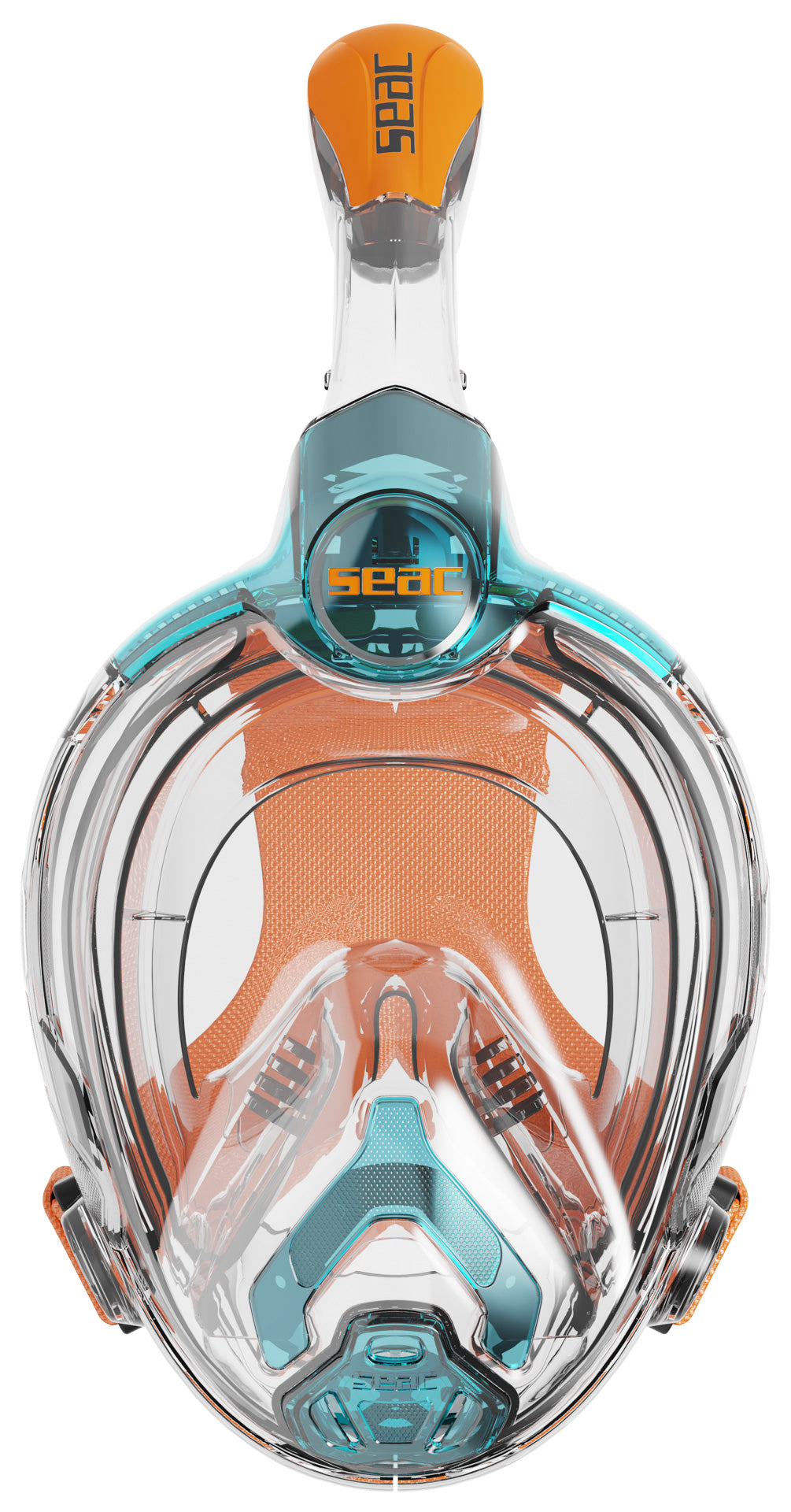 SEAC Libera Junior full face snorkel mask in aqua and orange, front view