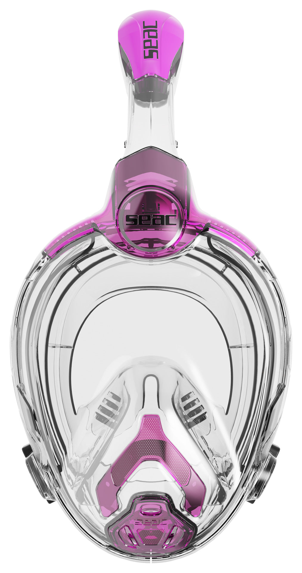 SEAC Libera Junior full face mask in clear and pink, three quarter view