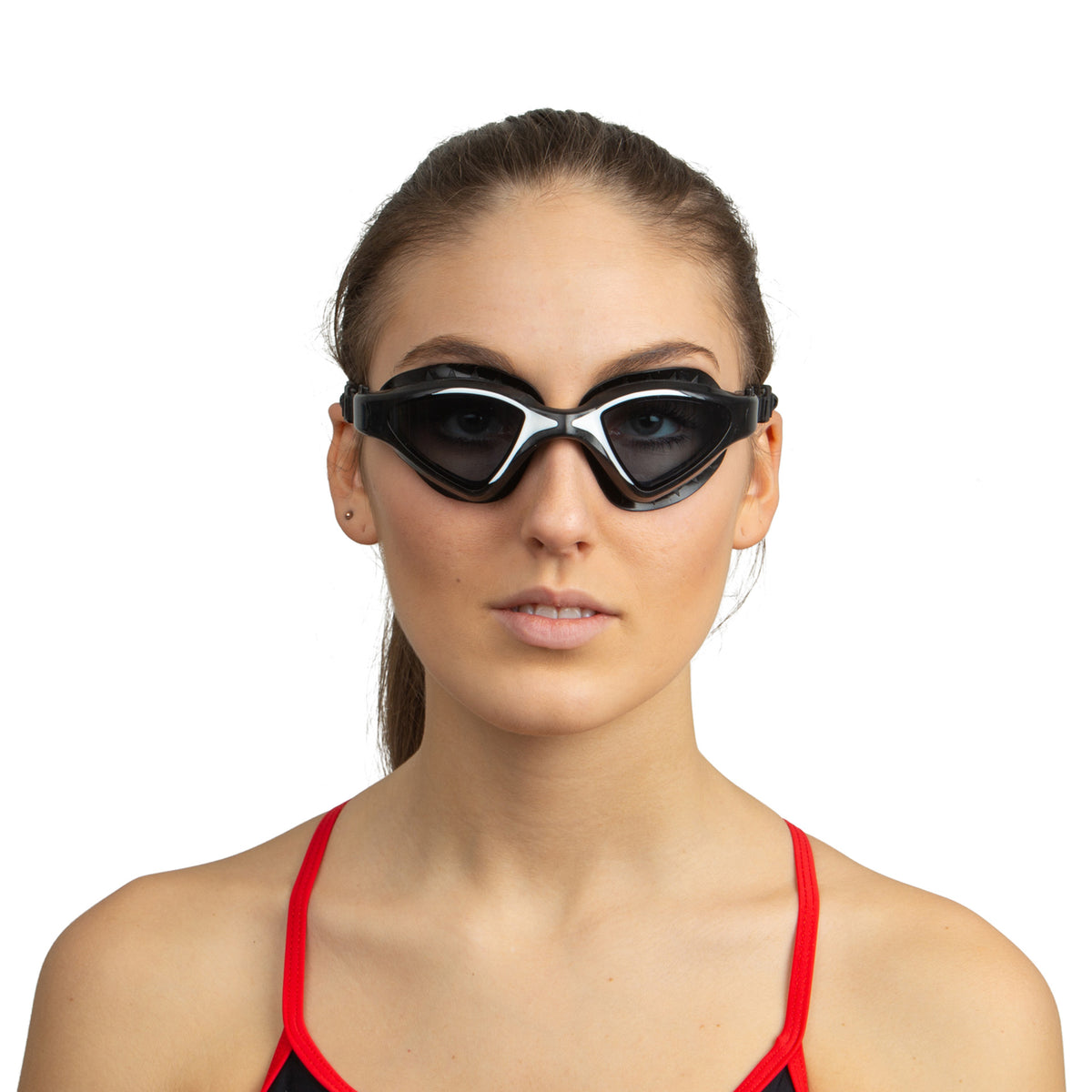 SEAC Lynx swim goggles in black and white with dark lenses