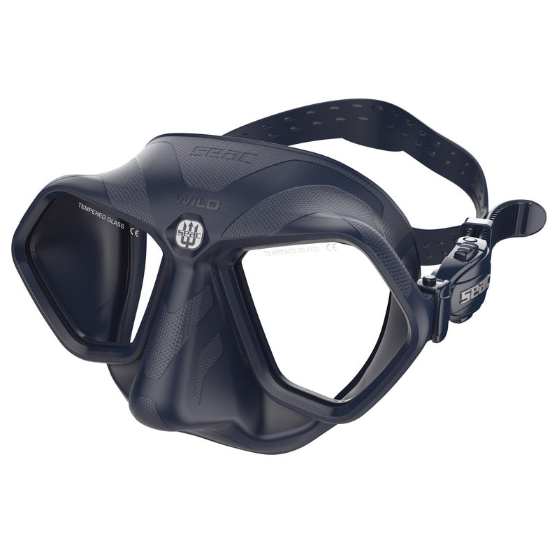 SEAC Wild low volume freediving mask in black, angled front view