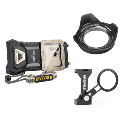Divevolk SeaTouch 4 Max Plus housing in black with 0.6x wide-angle lens and expansion clamp