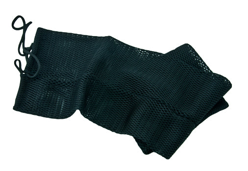 Scubatech black cylinder net laid flat showing the tie cord