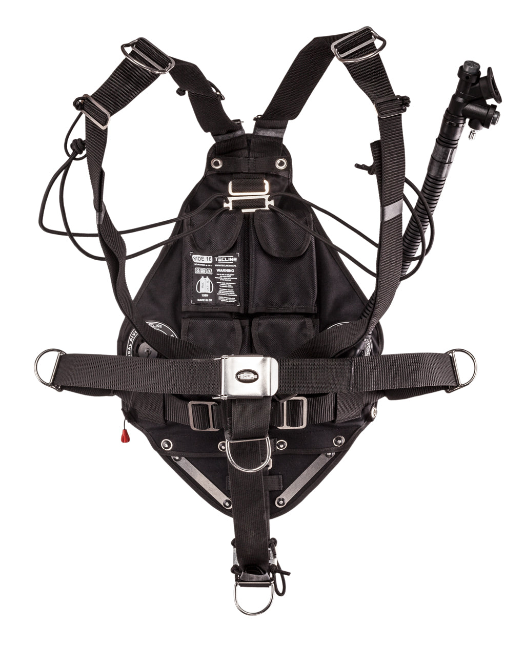 Tecline Side 16 Avenger Camo sidemount BCD, back view in grey digital camouflage