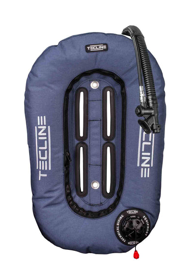 Tecline Donut 10 wing in blue, front view with the tank band slots