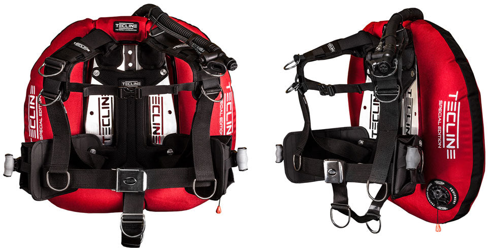Tecline Donut 22 Special Edition Full Comfort set in black with weight pockets, harness side and side view