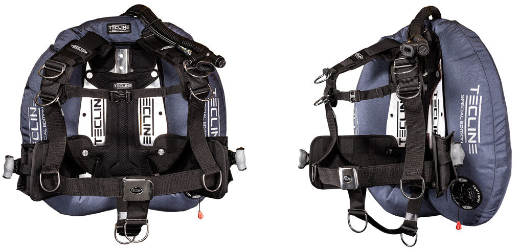 Tecline Donut 22 Special Edition Full Comfort set in black with weight pockets, harness side and side view
