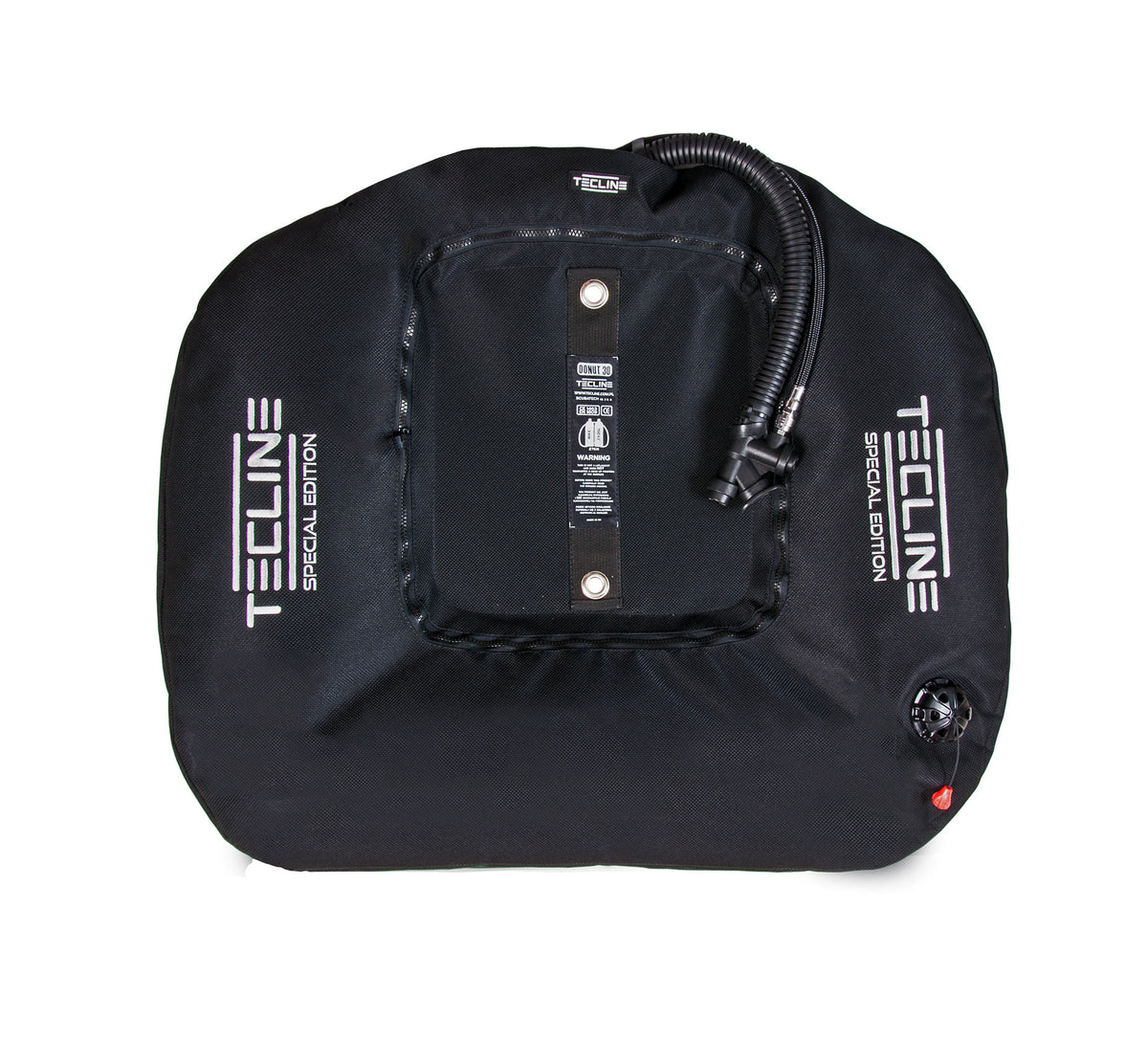 Tecline Donut 30 Special Edition twinset wing in black, front view with the inflator