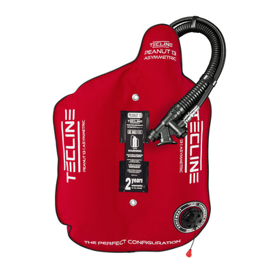 Tecline Peanut 13 wing in red, front view with the inflator