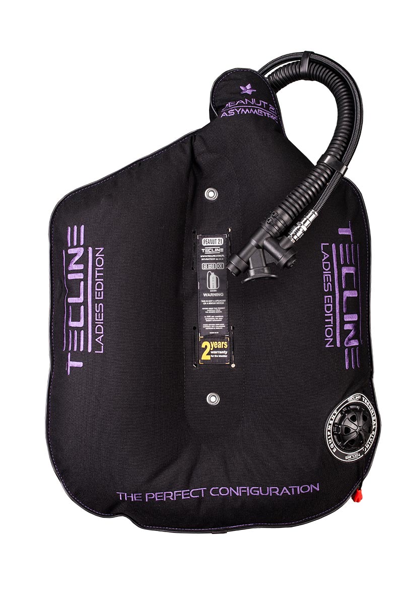 Tecline Peanut 21 Lady wing in black with purple Ladies Edition lettering, front view