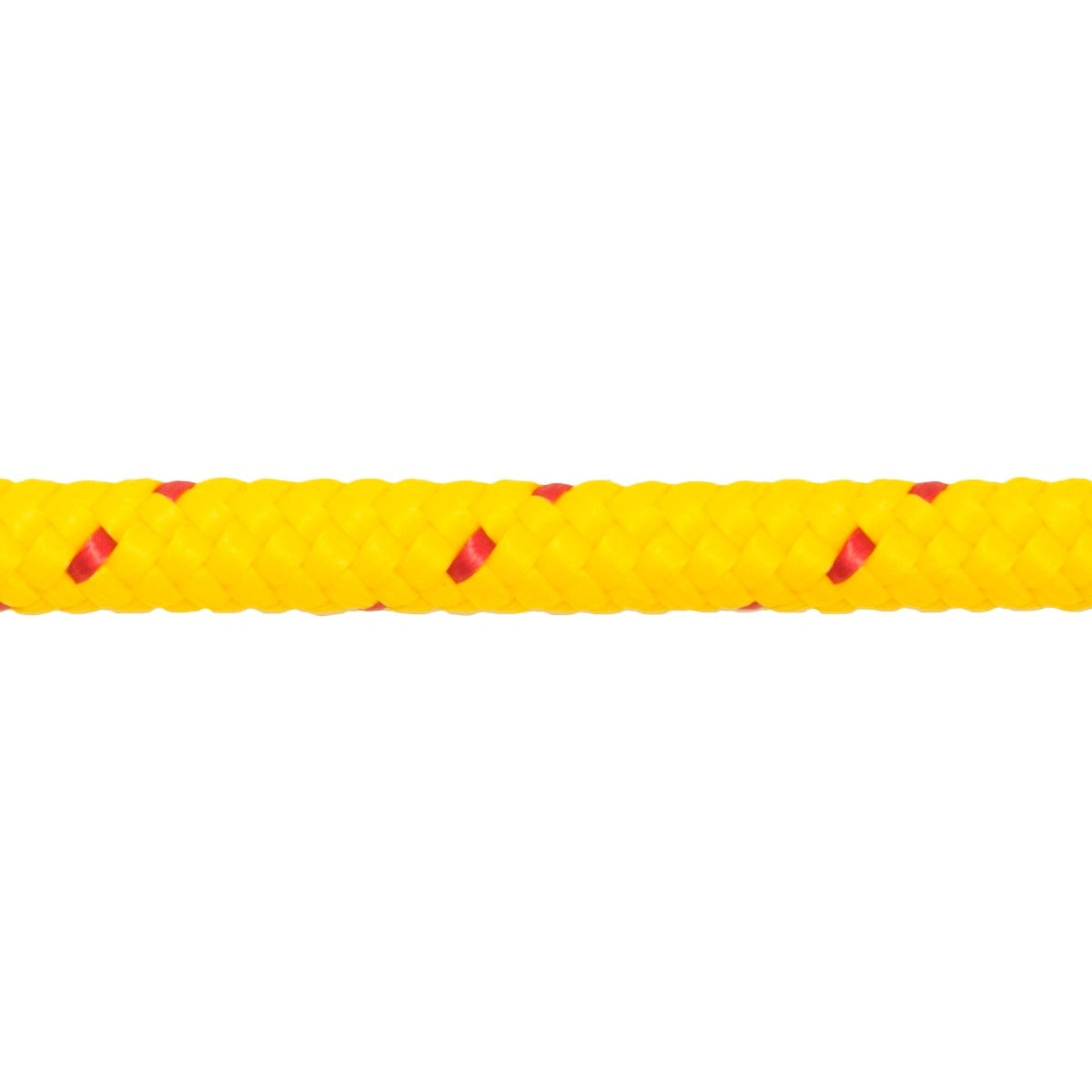 Close-up of yellow Southern Ropes Rescue Line braid with red marker
