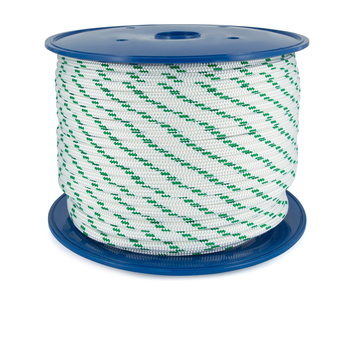 Southern Ropes 8 mm white and green yacht braid on a reel, cut to length per metre