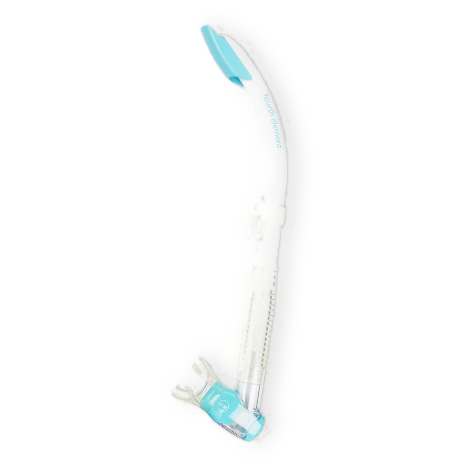 Fourth Element Splash snorkel in black, shown in profile with the splash guard and corrugated lower section