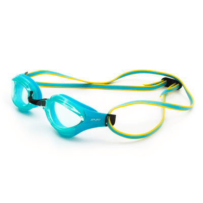 Spurt aqua evolution racer goggles, turquoise and yellow frame with light aquamarine lens