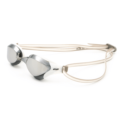 Spurt aqua evolution racer goggles, white and grey frame with silver mirror lens