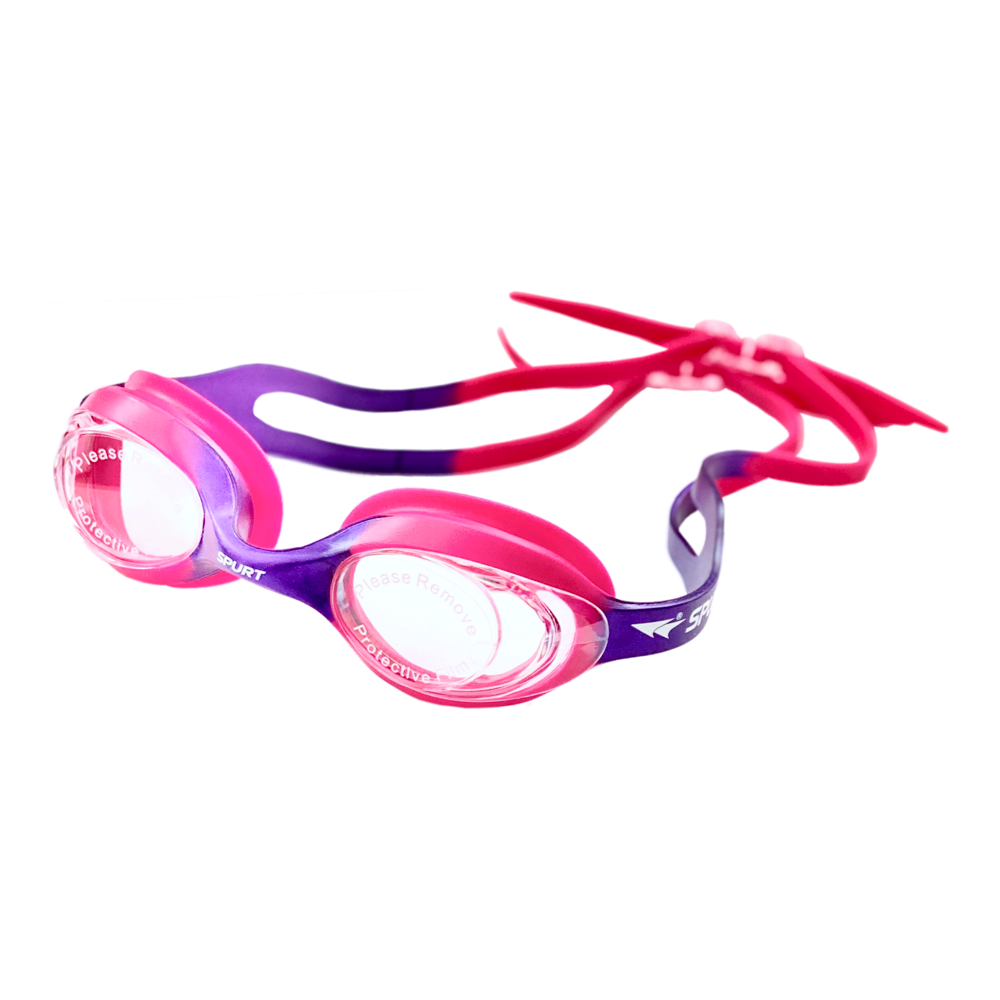 Spurt blaze junior goggles, bright pink and purple frame with clear lens