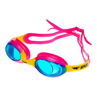Spurt blaze junior goggles, pink and yellow frame with blue lens
