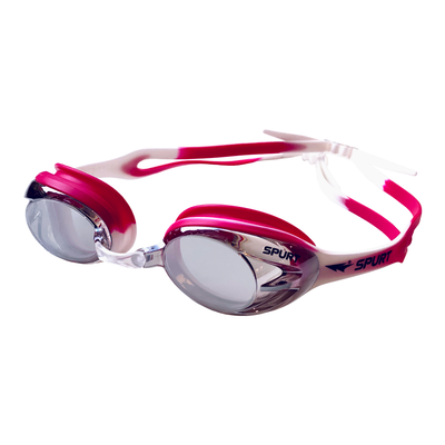 Spurt crush goggles, dark pink and white frame with mirror silver lens