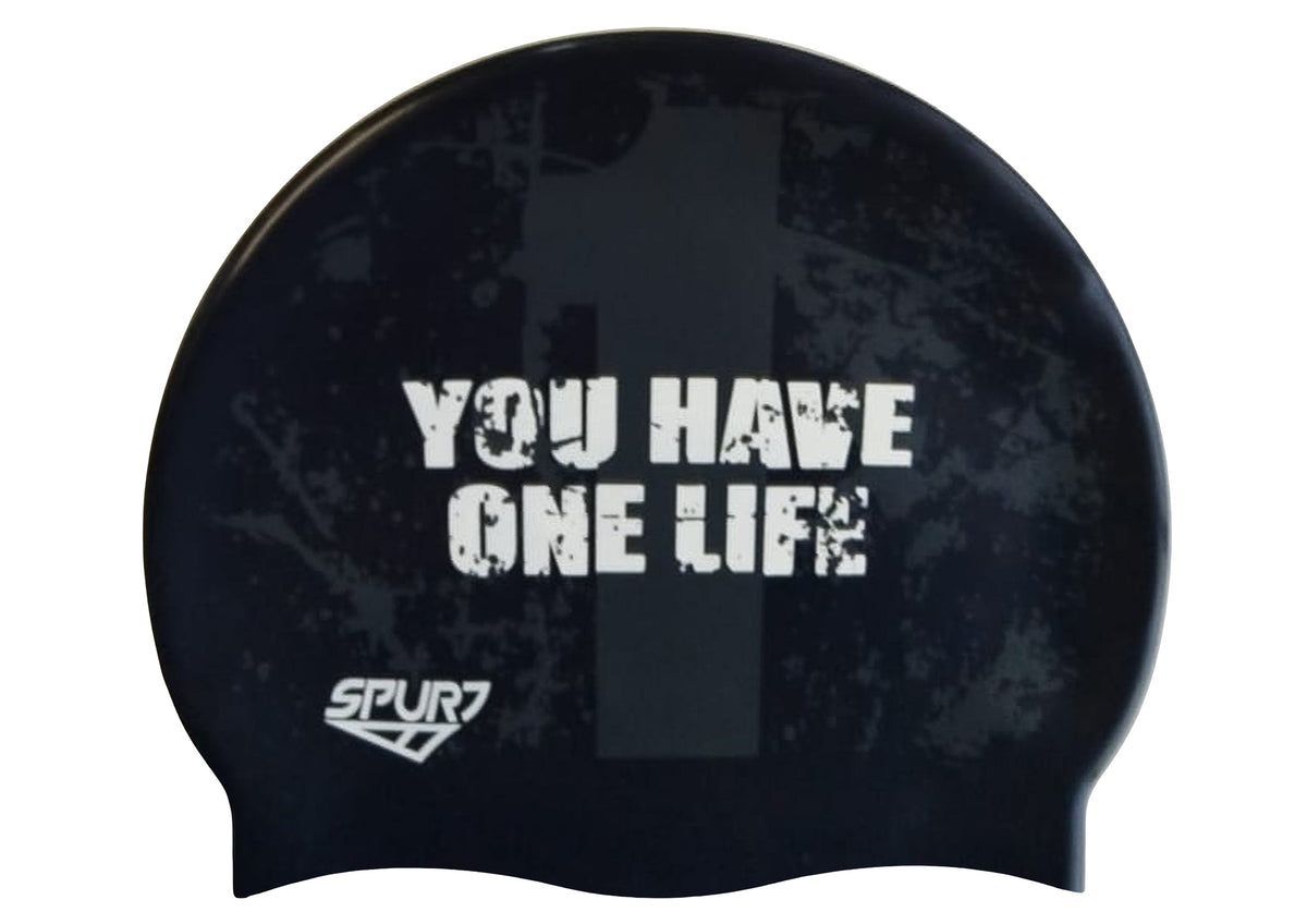 Spurt fun printed silicone swim cap, 1 Life on Midnight Navy