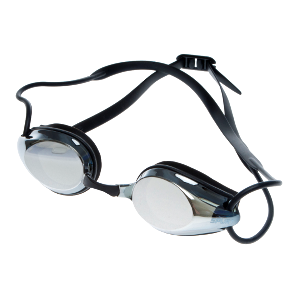 Spurt intermediate racer goggles, smoke black frame with mirror silver lens