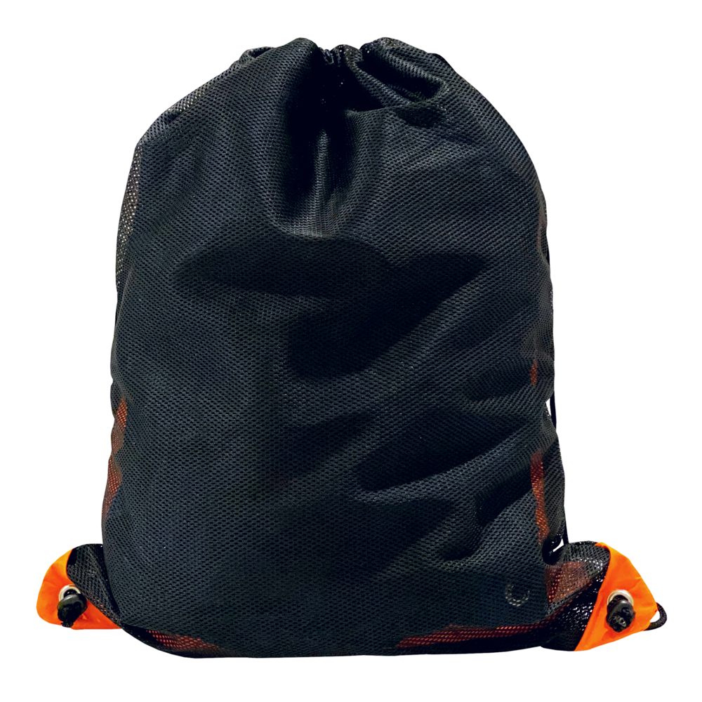 Spurt large mesh drawstring bag, orange, black corners