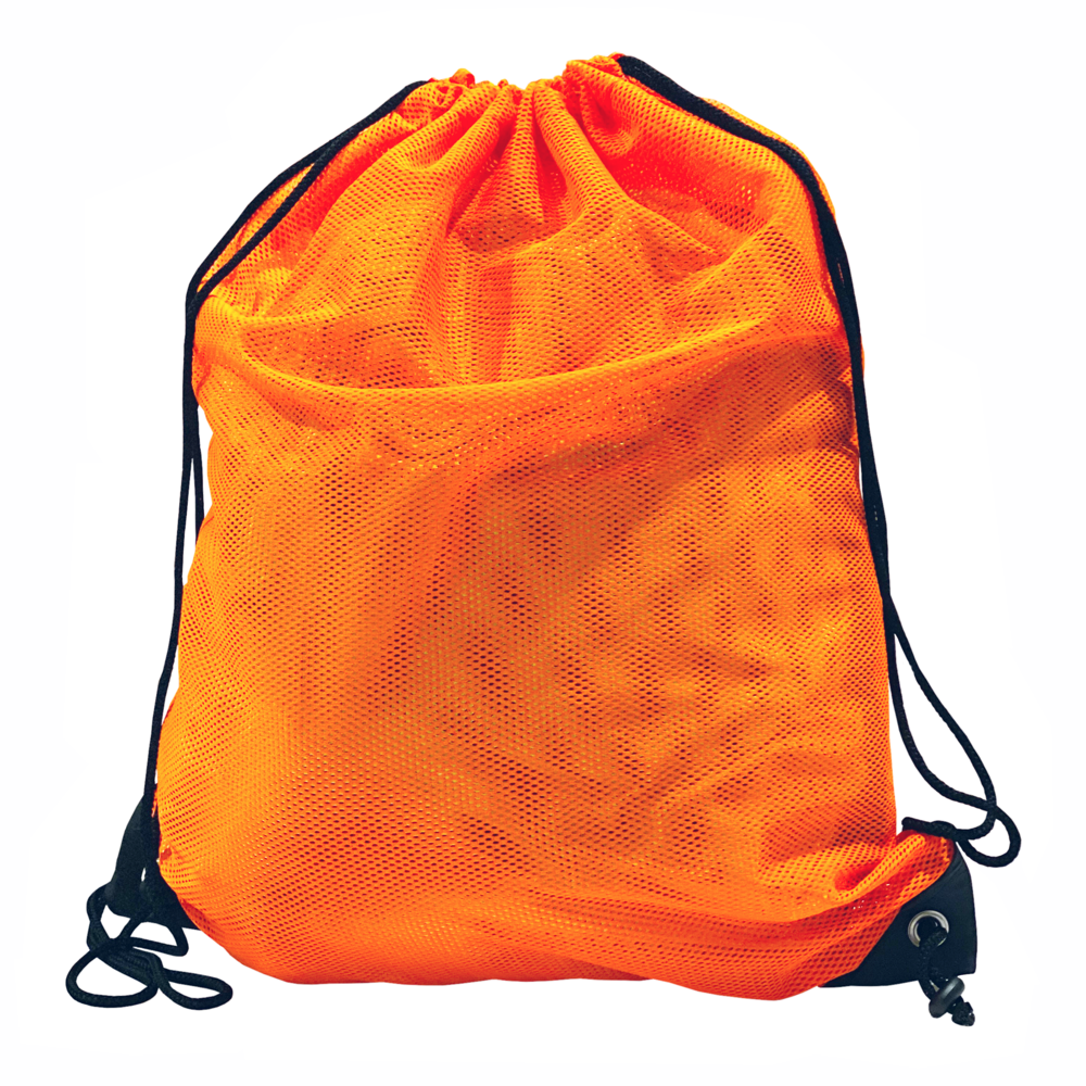 Spurt large mesh drawstring bag, orange, black corners