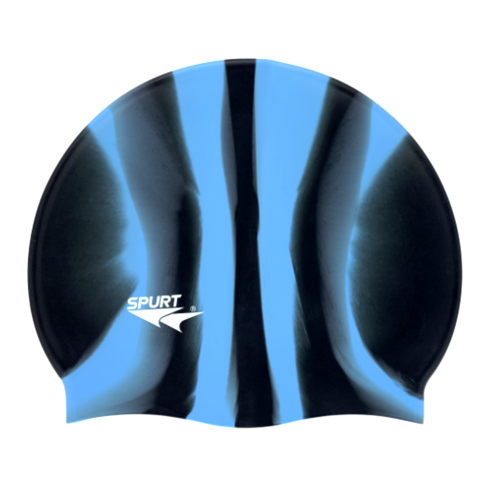 Spurt multi-colour silicone swim cap, Black and Gold Dapple