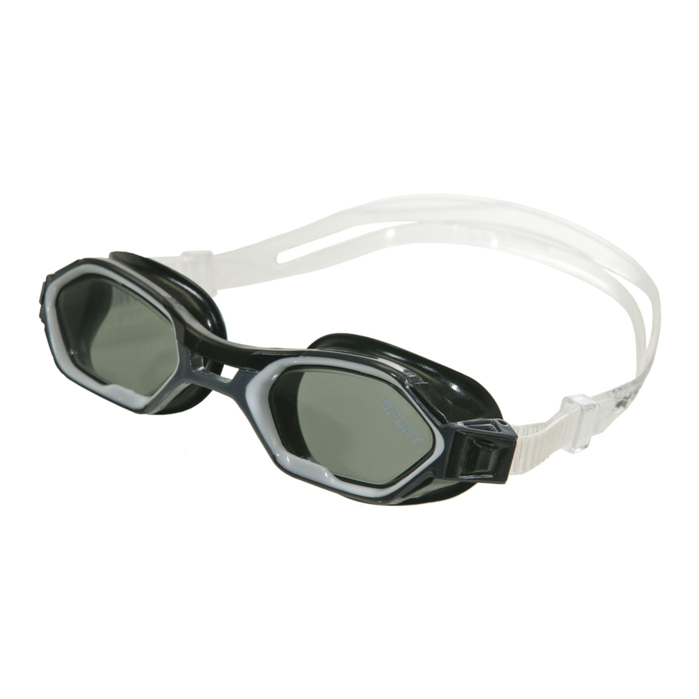 Spurt open water goggles, grey, black and opaque white frame with smoke lens