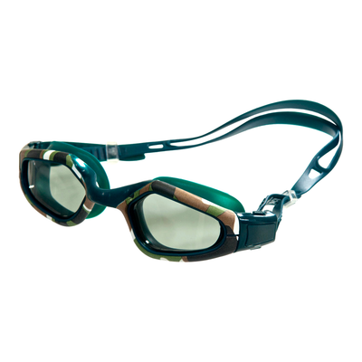 Spurt open water goggles, camo and green frame with smoke lens