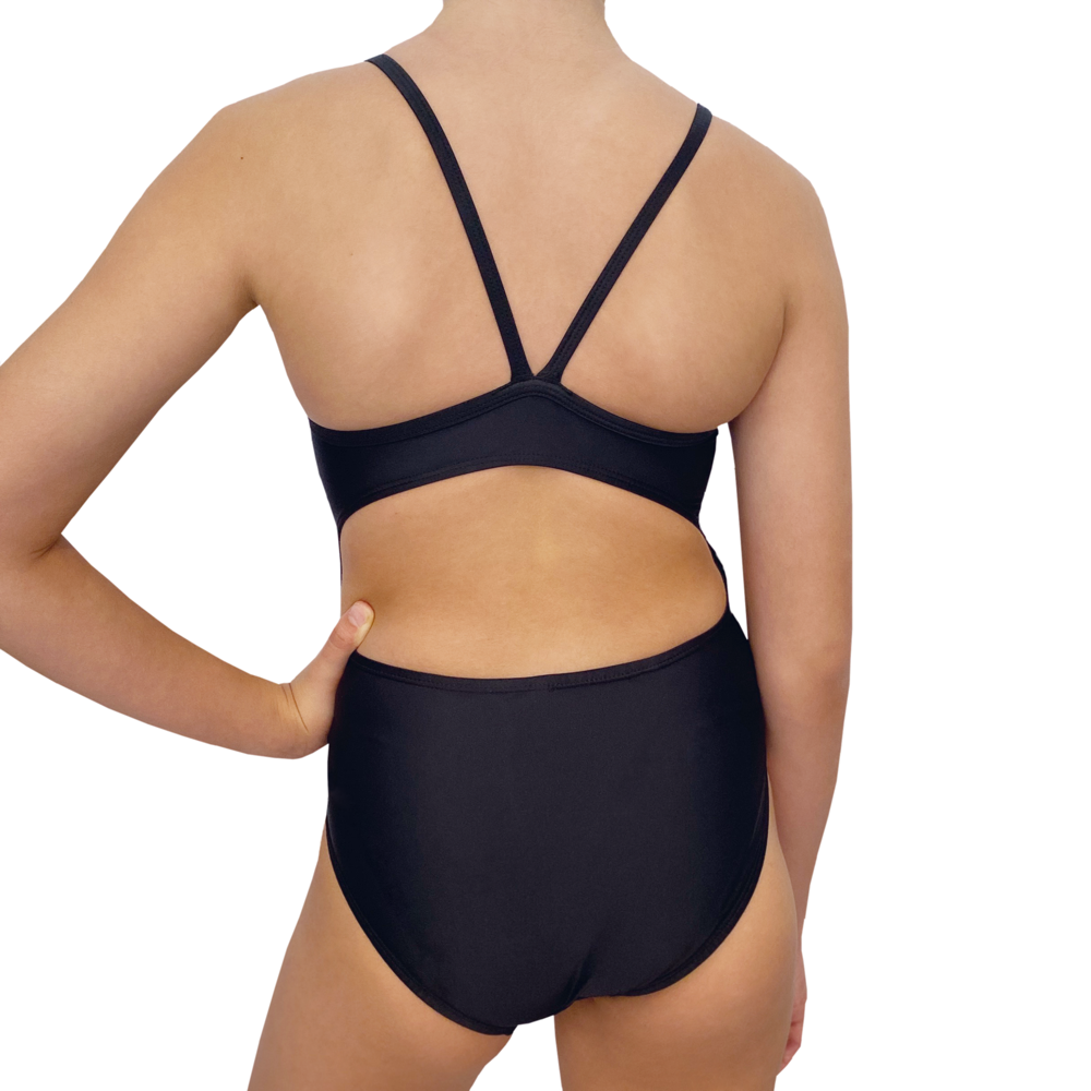 Spurt plain thin strap swimsuit in black, alternate view 1