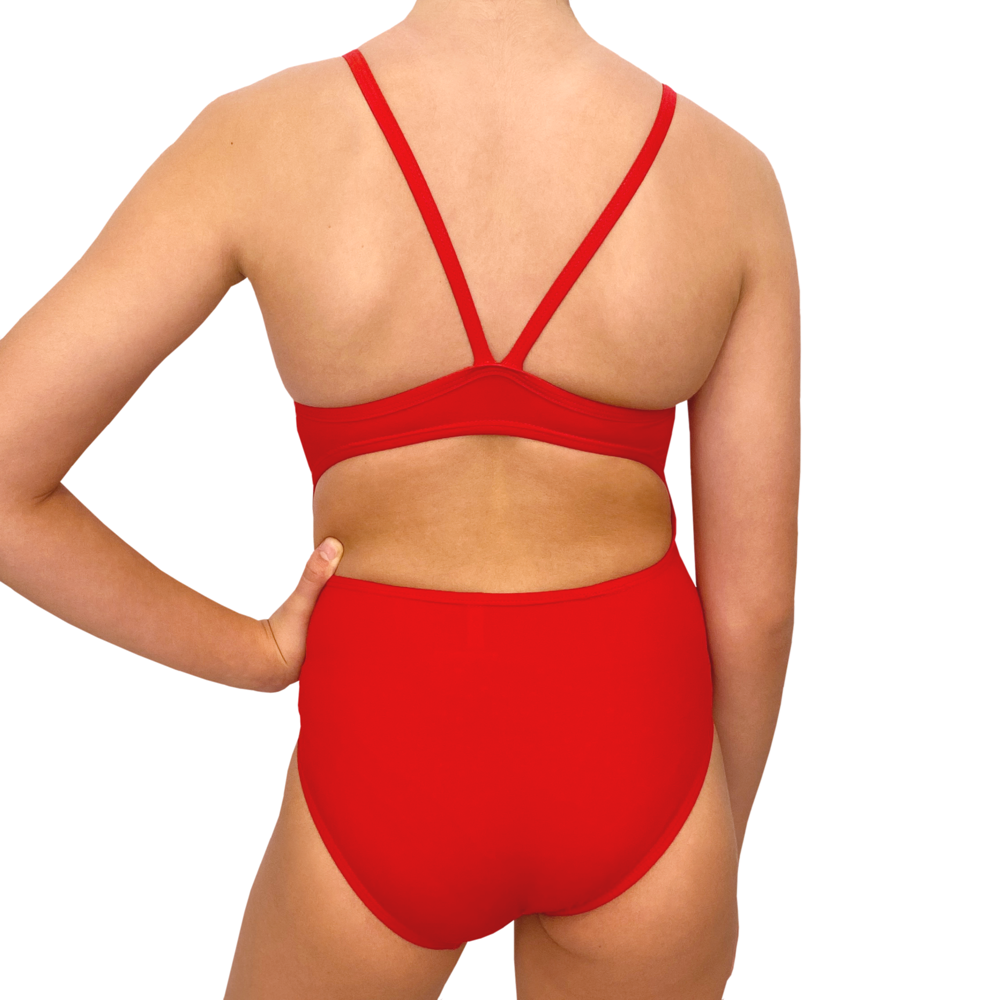 Spurt plain thin strap swimsuit in red, alternate view 1