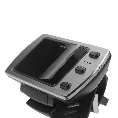Suunto EON dive computer on its mount, the model this scratch guard is cut for