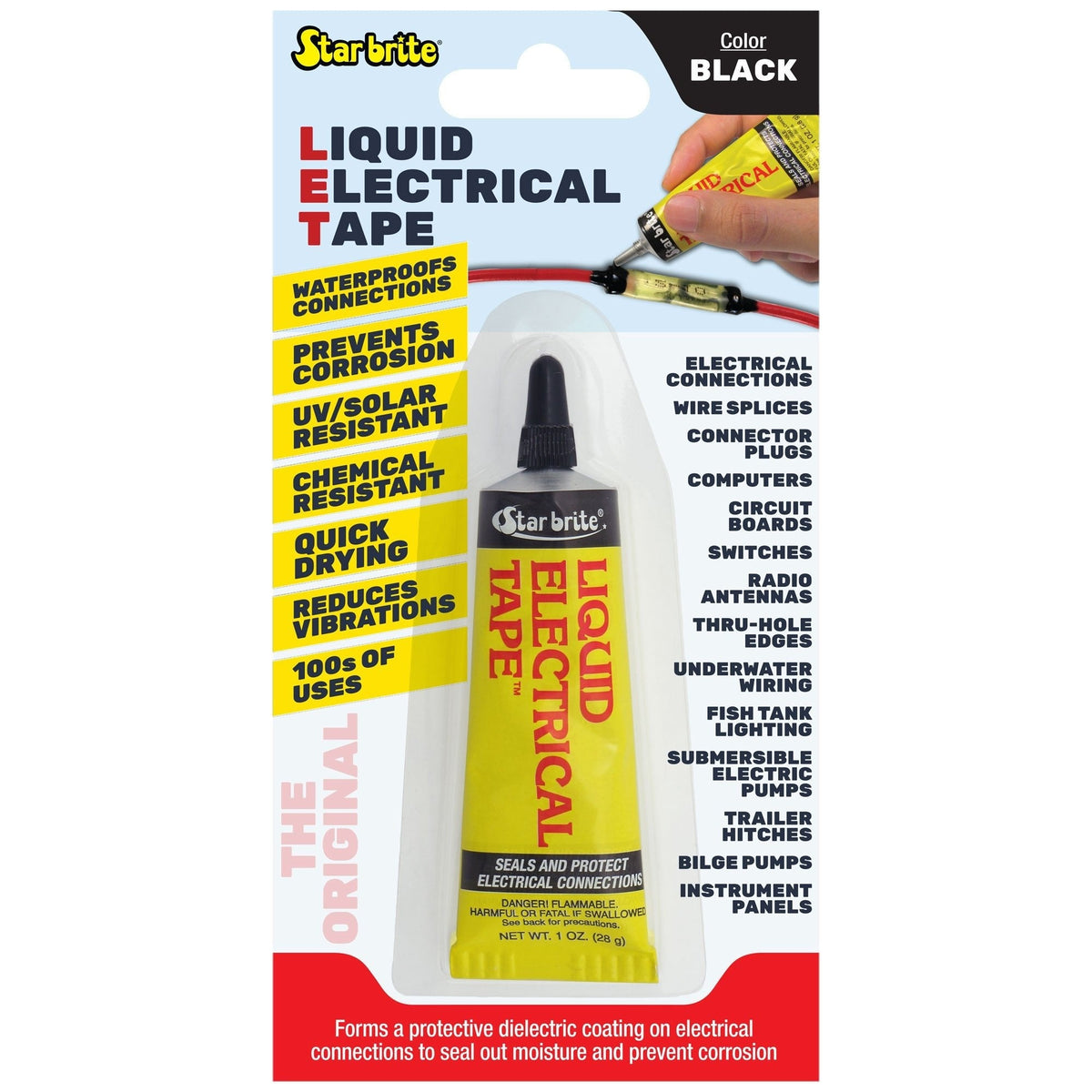 Starbrite Liquid Electrical Tape in black, 1 oz tube with precision tip, in retail pack