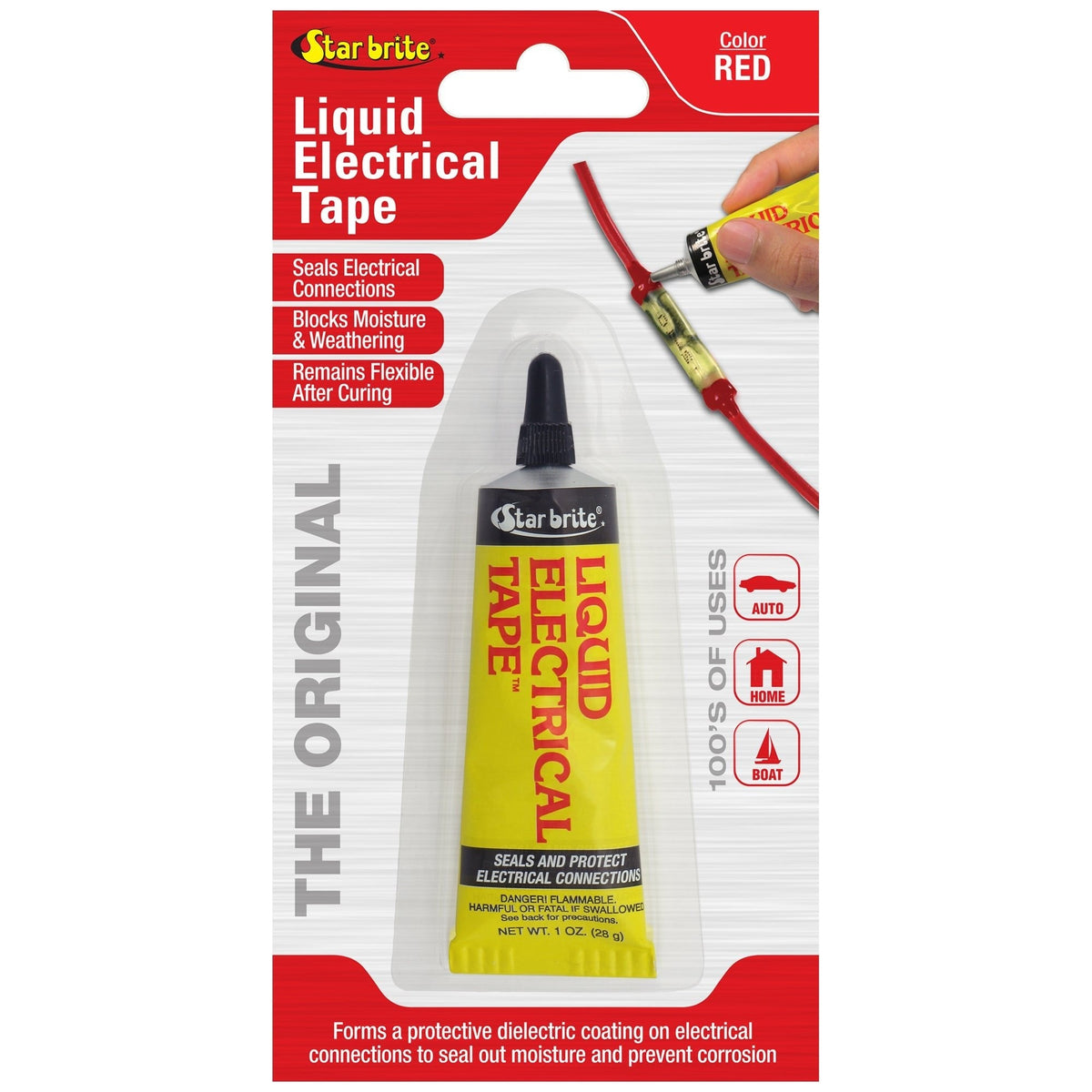 Starbrite Liquid Electrical Tape in black, 1 oz tube with precision tip, in retail pack