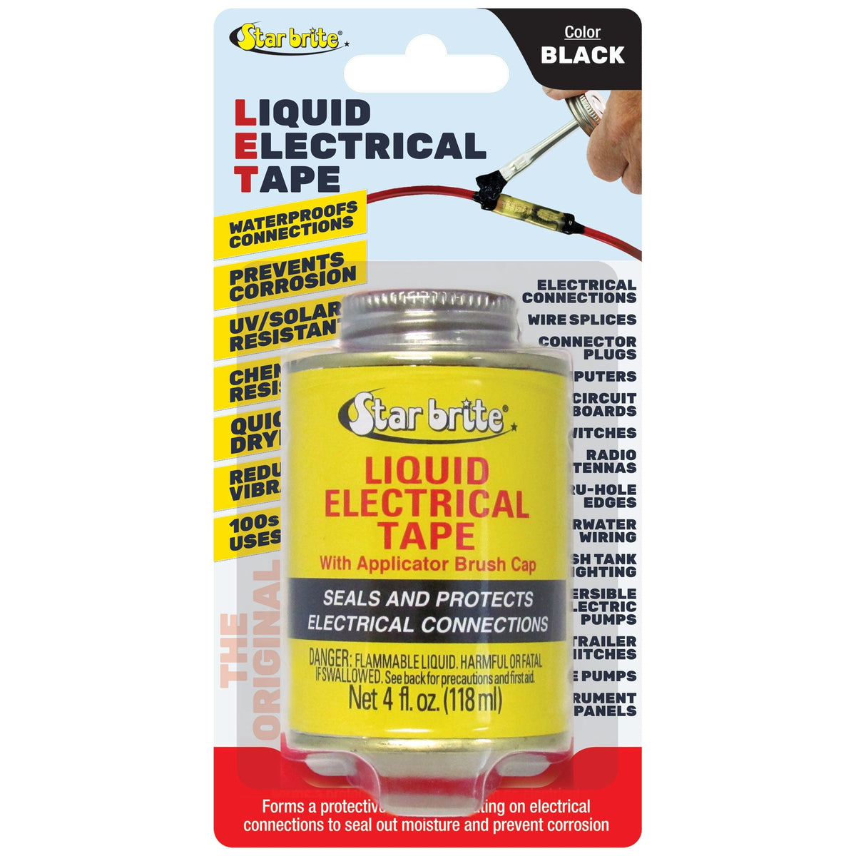 Starbrite Liquid Electrical Tape in black, 1 oz tube with precision tip, in retail pack