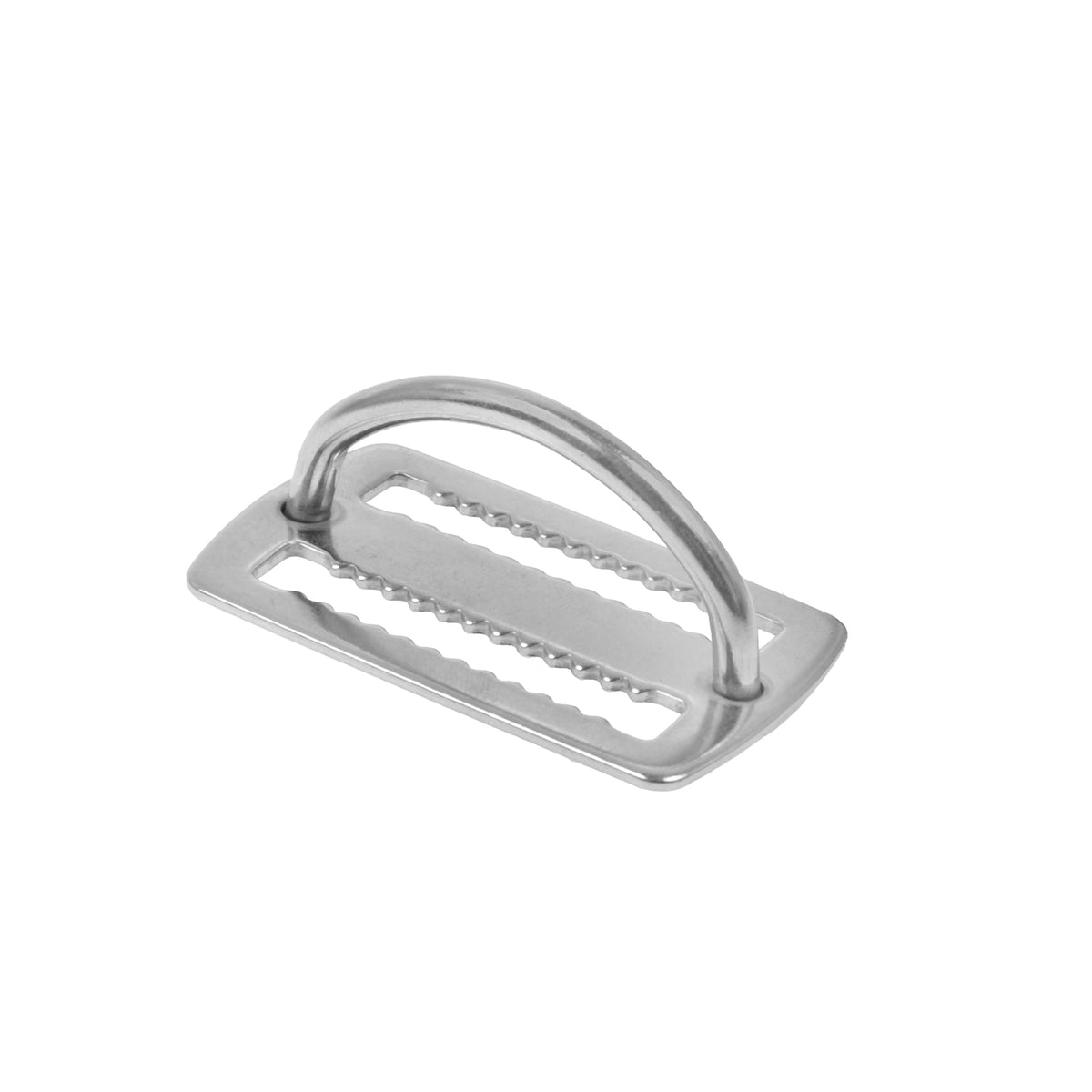Tecline serrated stainless steel triglide with a small pivoting D-ring