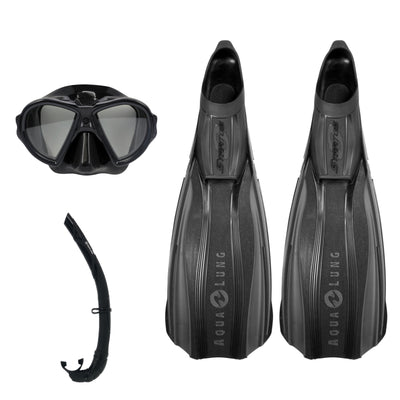 Aqua Lung Stratos 3 fins, Duetto mask and Wrap snorkel, all in black